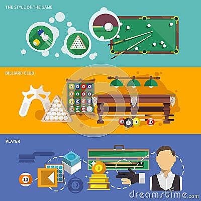 Billiards Banner Set Vector Illustration