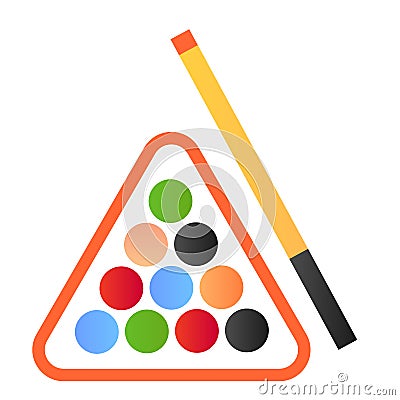 Billiards flat icon. Pool cue and balls vector illustration isolated on white. Play gradient style design, designed for Vector Illustration