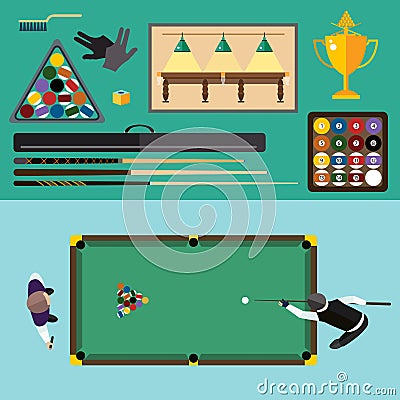 Billiards flat illustration pool game accessories Vector Illustration
