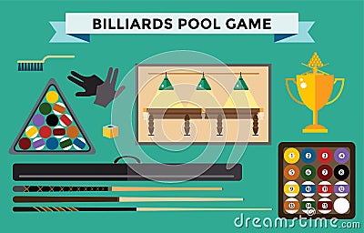 Billiards flat illustration pool game accessories Vector Illustration