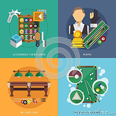 Billiards Flat Set vector design illustration Vector Illustration