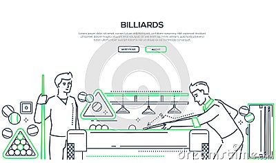 Billiards game linear landing page vector template Vector Illustration