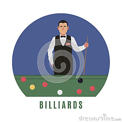 Billiards player. Flat style Vector Illustration