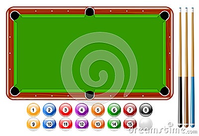 Billiards, Pool Balls, Pool Game Set Vector Illustration