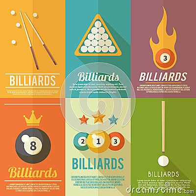 Billiards Poster Set Vector Illustration