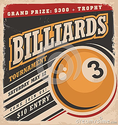 Billiards retro poster design layout Vector Illustration