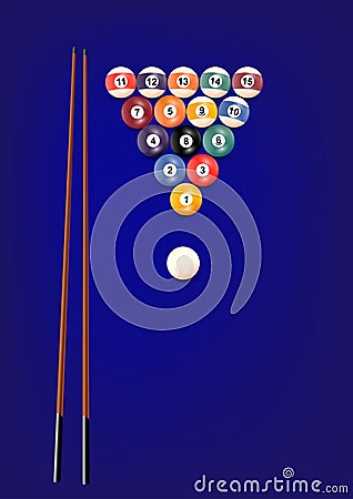 Billiards or snooker balls set on blue background,vector illustration Vector Illustration