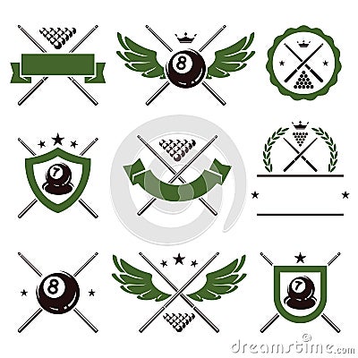 Billiards and snooker labels set. Vector Vector Illustration