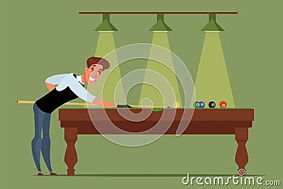 Billiards, snooker player flat vector illustration isolated on green background Vector Illustration