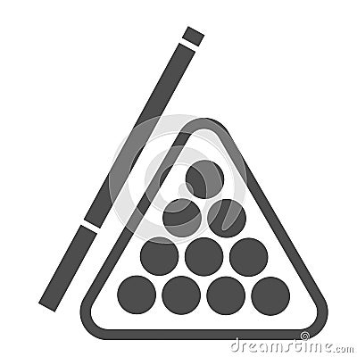 Billiards solid icon. Pool cue and balls vector illustration isolated on white. Play glyph style design, designed for Vector Illustration