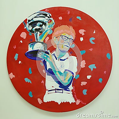 Billie Jean King`s acrylic painting by artist Bradley Theodore presented at Luis Armstrong Stadium during US Open 2016 Editorial Stock Photo