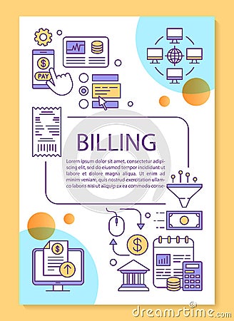 Billing service poster template layout. Cash free transaction, savings system. Banner, booklet, leaflet print design Vector Illustration