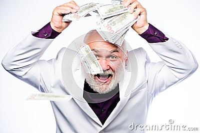 Billionaire. successful businessman. rich mature man has lots of money. business success. Richness. retirement. Happy Stock Photo