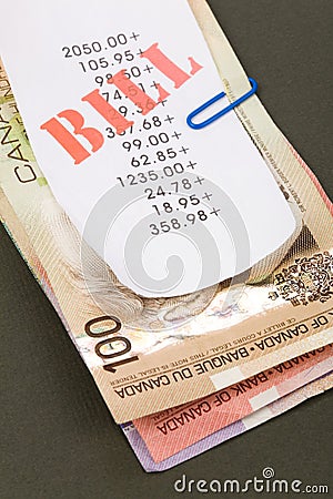 Bills and canadian dollars Stock Photo