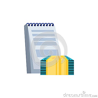 Bills dollar pile with notepad Vector Illustration