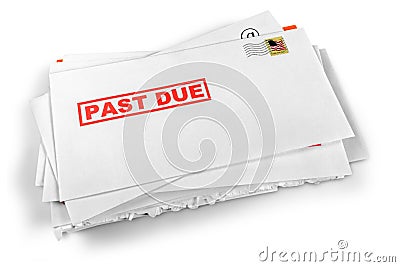 Past Due Bills Isolated on White Background Stock Photo