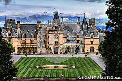 Biltmore House in Foreground of Blue Ridge Mountians Editorial Stock Photo