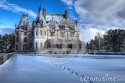 Biltmore House From The Tea Room In Snow Editorial Stock Photo