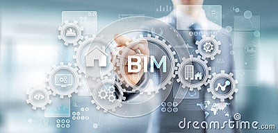 BIM Building Information Modeling Technology concept on virtual screen. Stock Photo