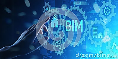 BIM Building Information Modeling Technology concept on virtual screen. Stock Photo