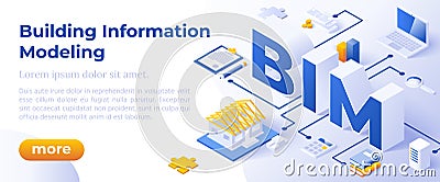 BIM - Isometric Vector Illustration. Website Banner Layout Template. Vector Illustration