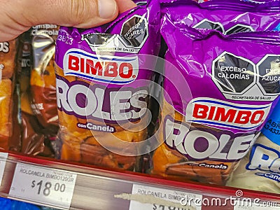 Bimbo bread roles con canela packaging in the supermarket Mexico Editorial Stock Photo