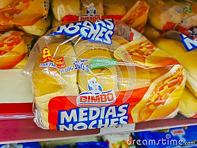 Bimbo Hot dog bread Medias Noches packaging supermarket in Mexico Editorial Stock Photo