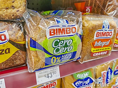 Bimbo toast Cero bread packaging in the supermarket in Mexico Editorial Stock Photo