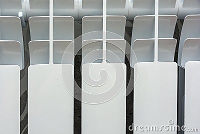 Bimetallic heating convector. Background. Heating radiator close-up. Heating and resource saving concept Stock Photo