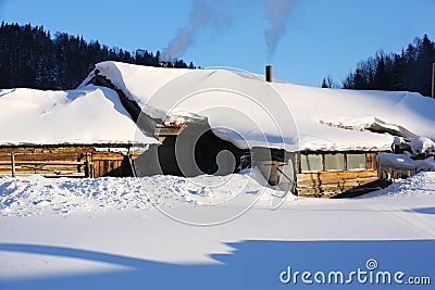 The bimodal forest farm in heilongjiang province - Snow Village Stock Photo