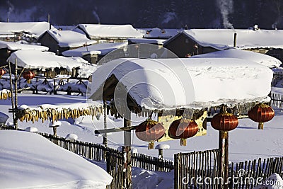 The bimodal forest farm in heilongjiang province - Snow Village Stock Photo