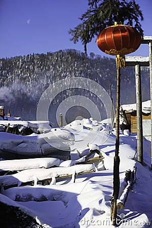 The bimodal forest farm in heilongjiang province - Snow Village Stock Photo