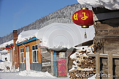 The bimodal forest farm in heilongjiang province - Snow Village Stock Photo