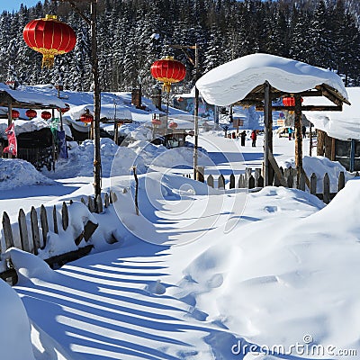 The bimodal forest farm in heilongjiang province - Snow Village Stock Photo