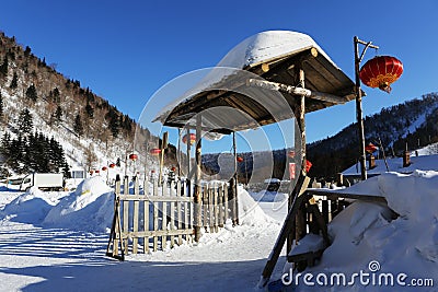 The bimodal forest farm in heilongjiang province - Snow Village Stock Photo