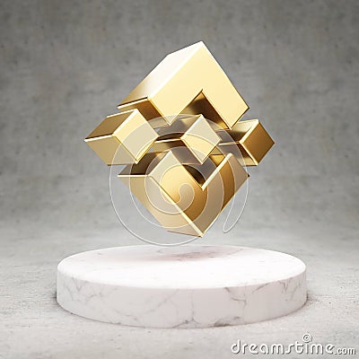 Binance cryptocurrency icon. Gold 3d rendered icon on white marble podium Editorial Stock Photo