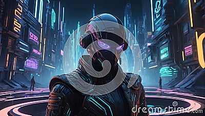 Binary Ballet: Masked Virtuoso's Cyber Overture. Generative AI Stock Photo