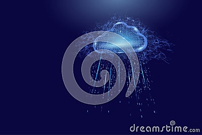 Binary code as rain from cloud, Plex technology from particles. The concept of cloud storage and digital data flow. Vector Illustration