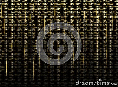 Binary code background. Yellow program code in matrix style Vector Illustration