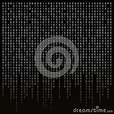 Binary code on a black background. algorithm, encryption, encoding matrix. Stock Photo