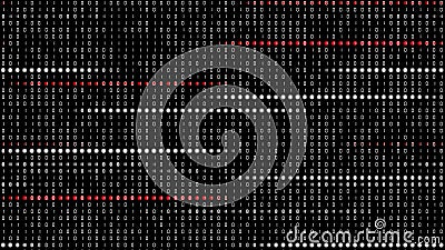 Binary Code on Black Screen with Round Glowing Red Pixels. Variable ...
