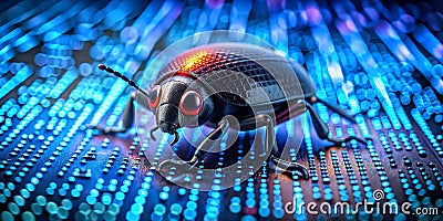 Binary Code Bug Illustration Visualizing Software Errors and Debugging Techniques Stock Photo