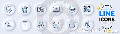 Binary code, Cardboard box and Fake news line icons for web app. Pictogram icon. Vector Vector Illustration