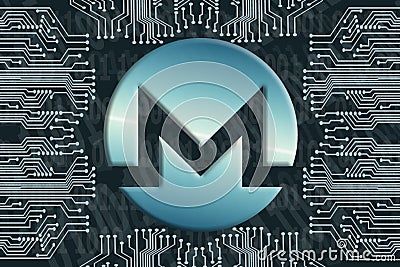 Binary code and circuit board on a dark background. monero XMR cryptocurrency symbol. Concept of digital currency, Blockchain, Editorial Stock Photo