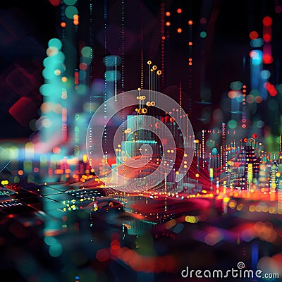 Binary code concept, Algorithmic Trading Visualization. Stock Photo