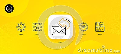 Binary code, Cyber attack and Share mail minimal line icons. For web application, printing. Vector Vector Illustration