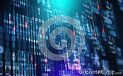 Binary code. Data cloud. Protection in the network. Digital data stream Cartoon Illustration