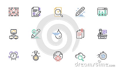 Binary code, Edit and Hydroelectricity line icons for website, printing. For design. Vector Vector Illustration
