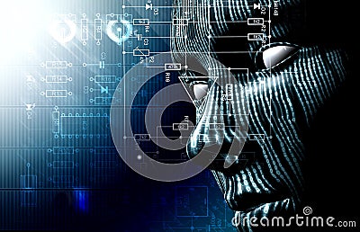 Binary code and face Stock Photo