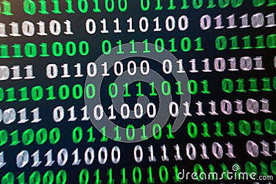 Binary code green blue digital color on black background Stock Photo